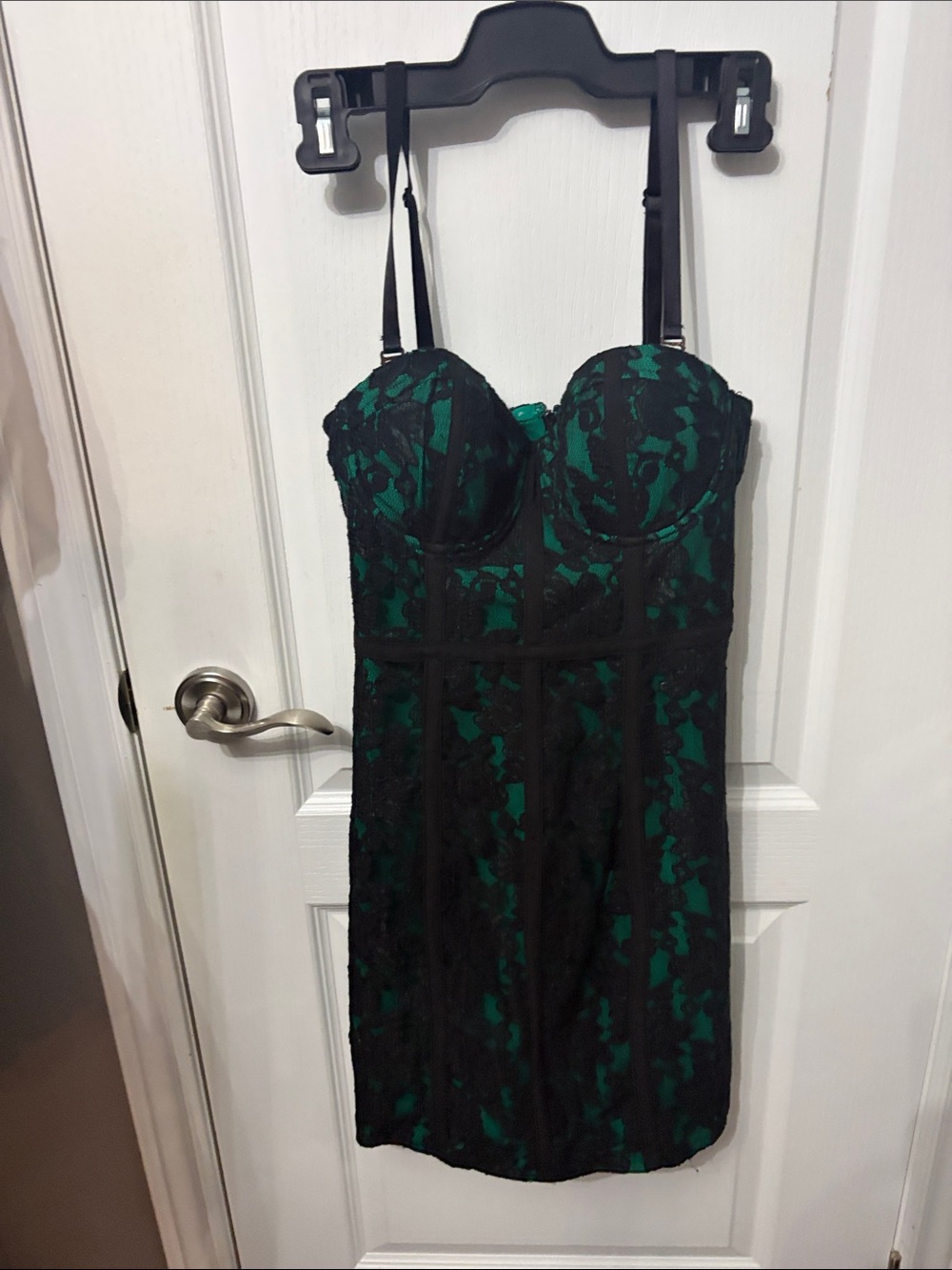 Guess Green & Black Lace Bustier Mini Dress
